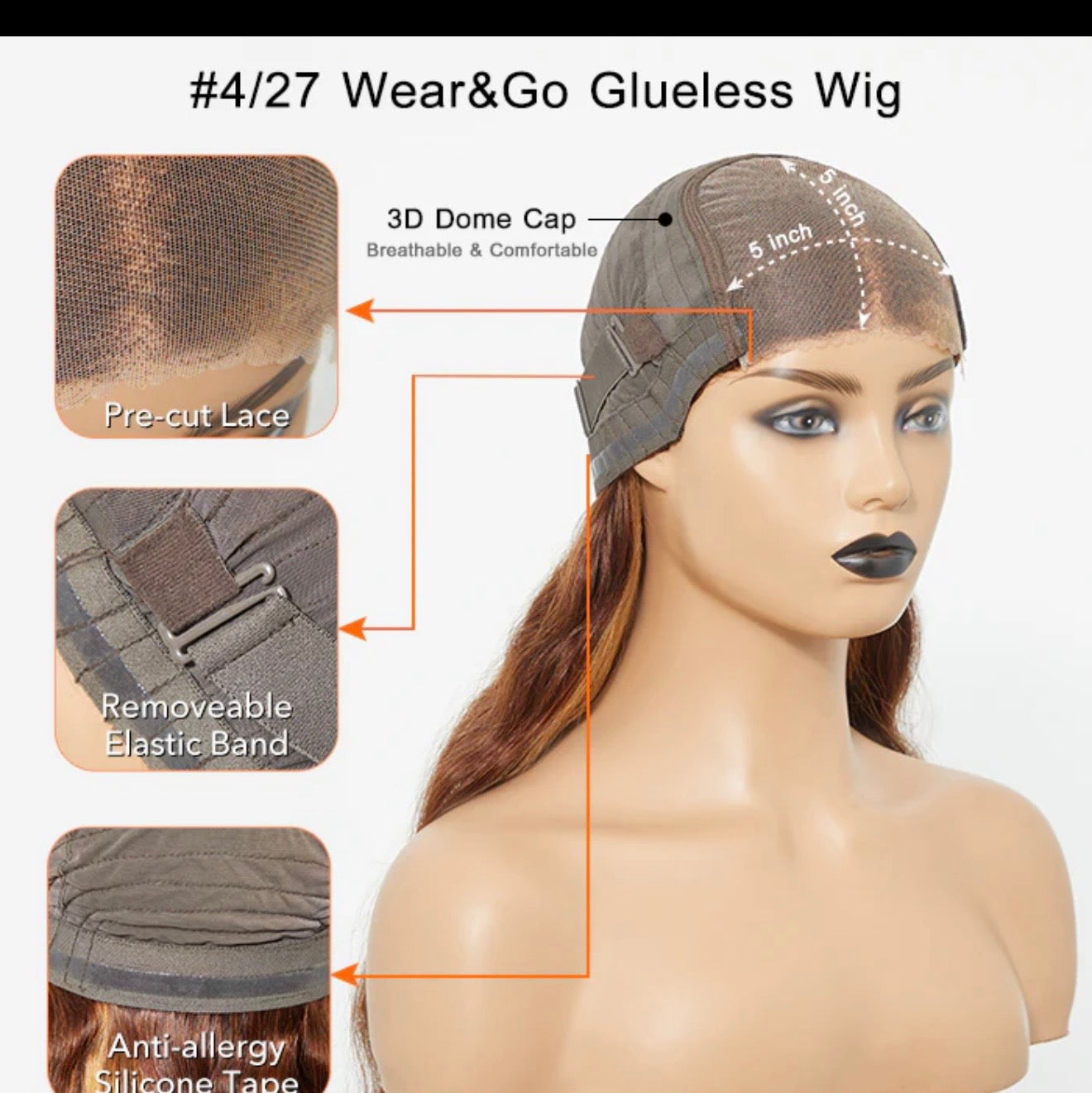 24 Inches 5"X5" Body Wavy Wear & Go Glueless #4/27 Lace Closure Wig-100% Human Hair