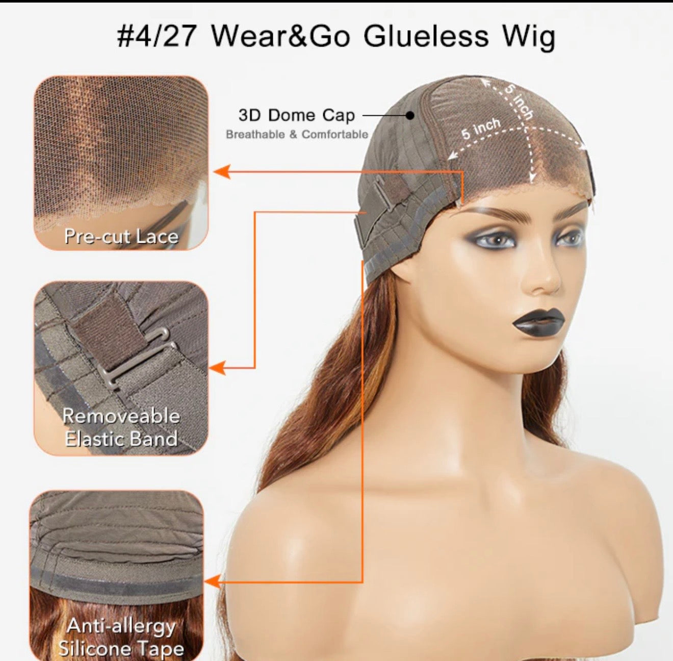 24 Inches 5"X5" Body Wavy Wear & Go Glueless #4/27 Lace Closure Wig-100% Human Hair