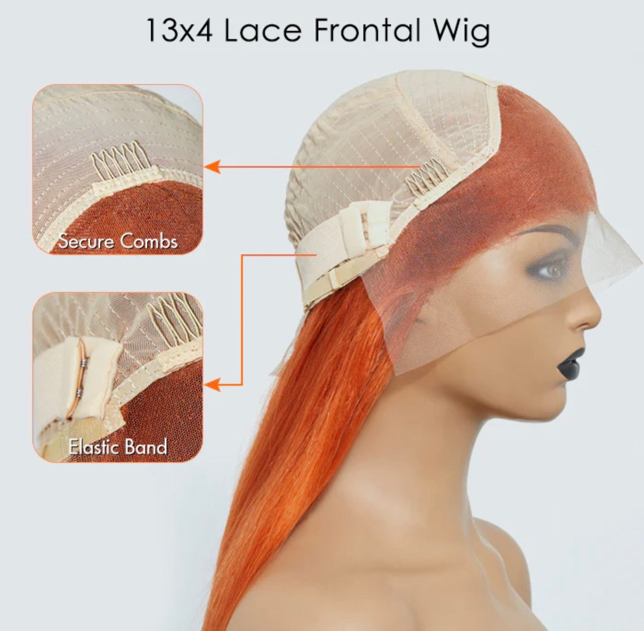 24 Inches Ginger 13"X4" Lace Front Straight Wig Pre-Plucked Free Part 150% Density-100% Human Hair