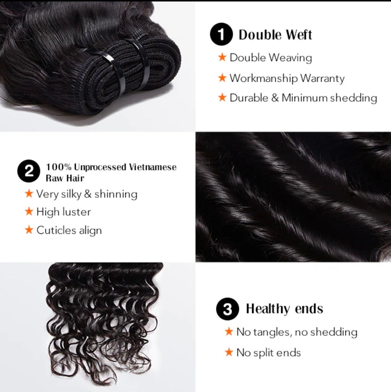 Raw Vietnam Hair Bundles Deep Wavy #1B Natural Black