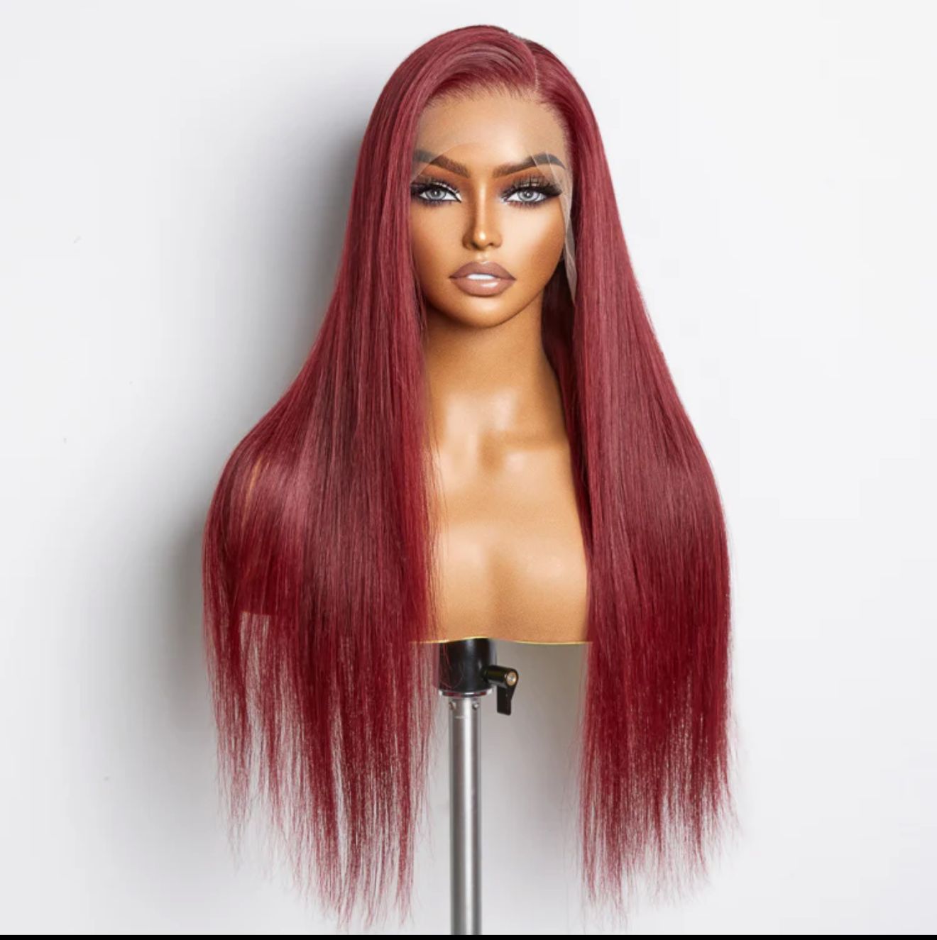 24 Inches Burgundy 13"X4" Lace Front Straight Wig Pre-Plucked Free Part 150% Density-100% Human Hair
